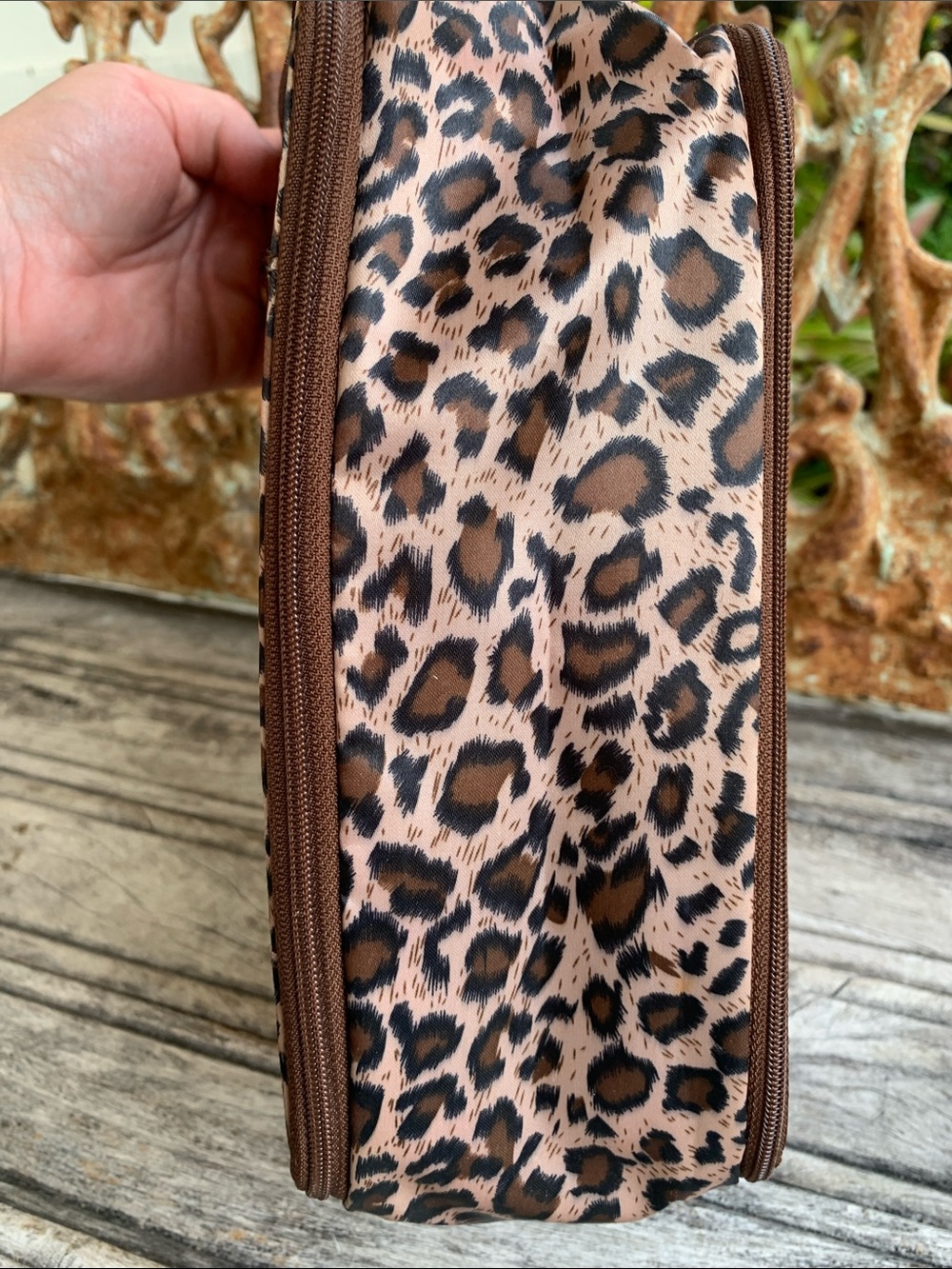 PurseN Leopard Print Cosmetic Organizer in Brown and Black with Gold Accents - Picture 8 of 14